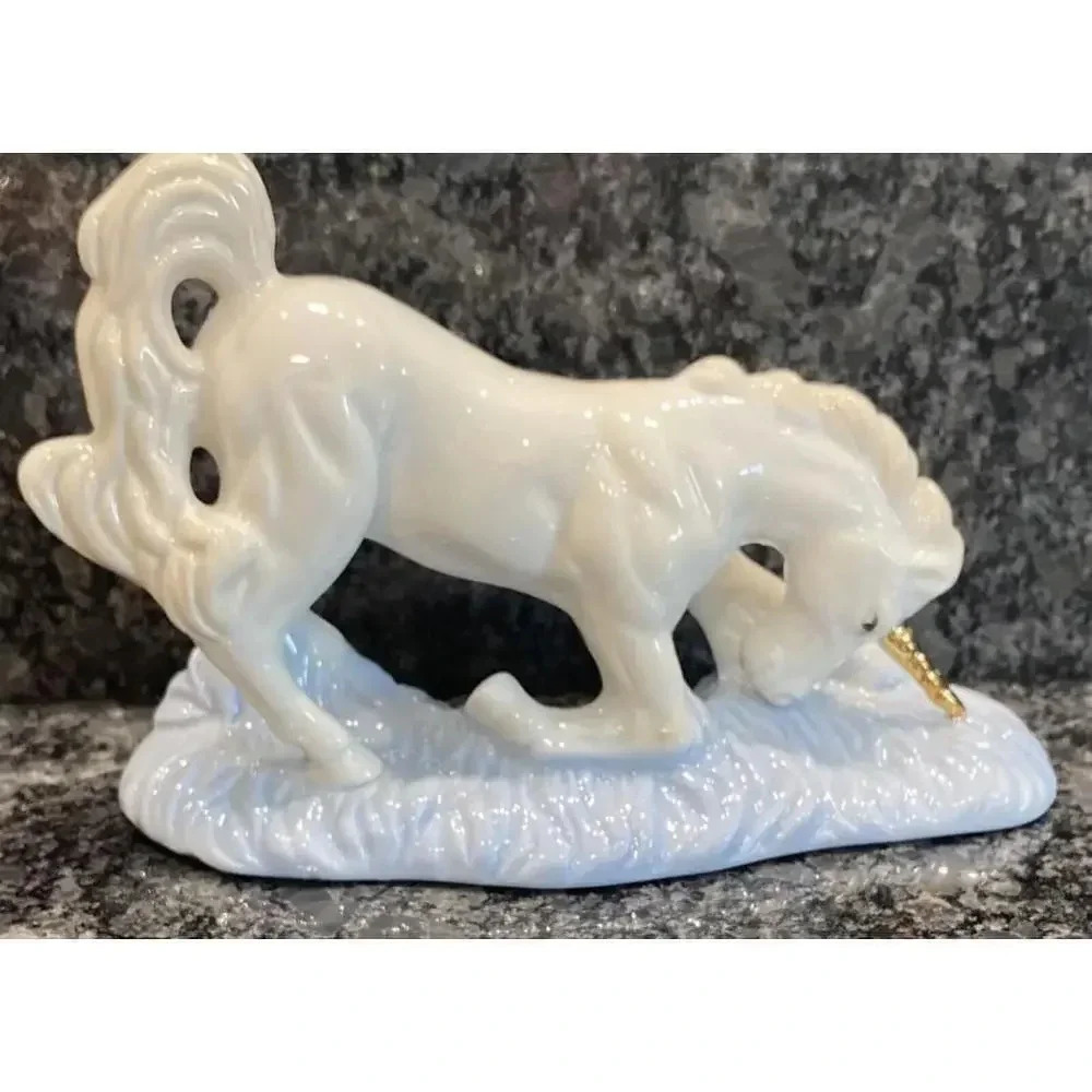 Vintage Ceramic Rearing Unicorn Figurine Iridescent Lusterware Blue white